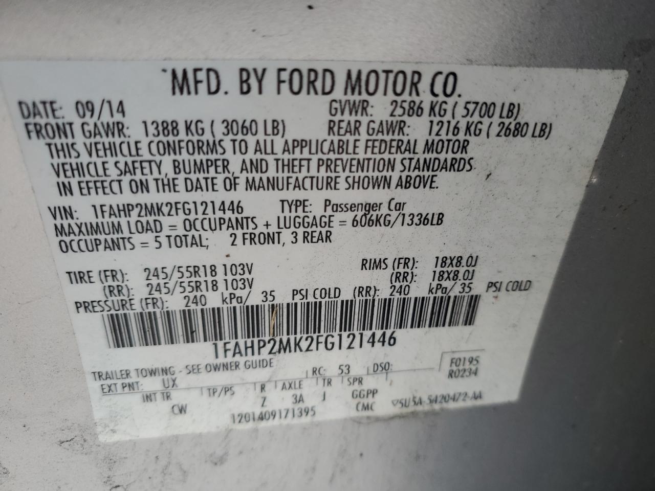 VIN 1FAHP2MK2FG121446 2015 FORD TAURUS no.14