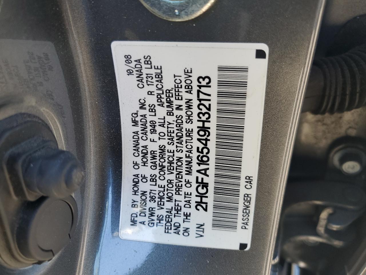 2009 Honda Civic Lx VIN: 2HGFA16549H321713 Lot: 88312705