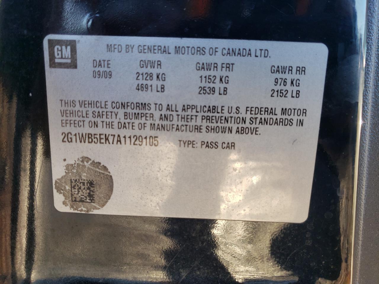 2010 Chevrolet Impala Lt VIN: 2G1WB5EK7A1129105 Lot: 88517615