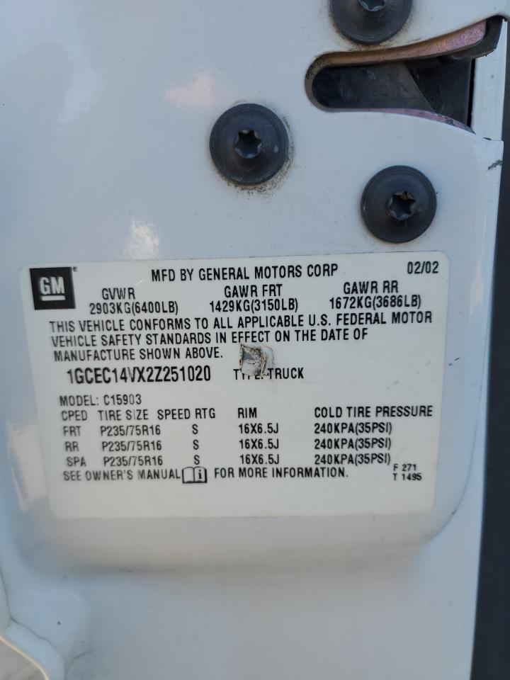 2002 Chevrolet Silverado C1500 VIN: 1GCEC14VX2Z251020 Lot: 87554065