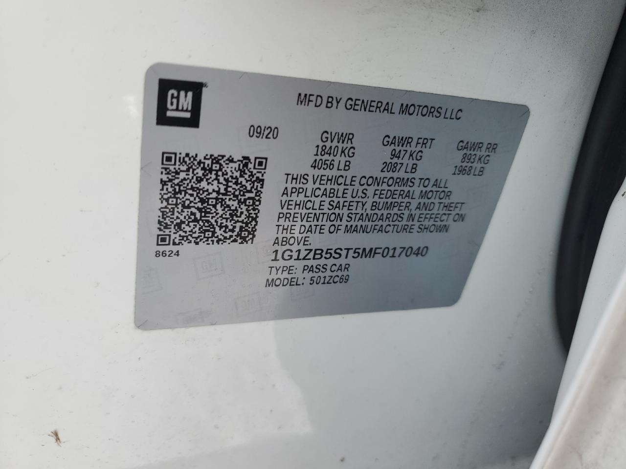 2021 Chevrolet Malibu Ls VIN: 1G1ZB5ST5MF017040 Lot: 42126205