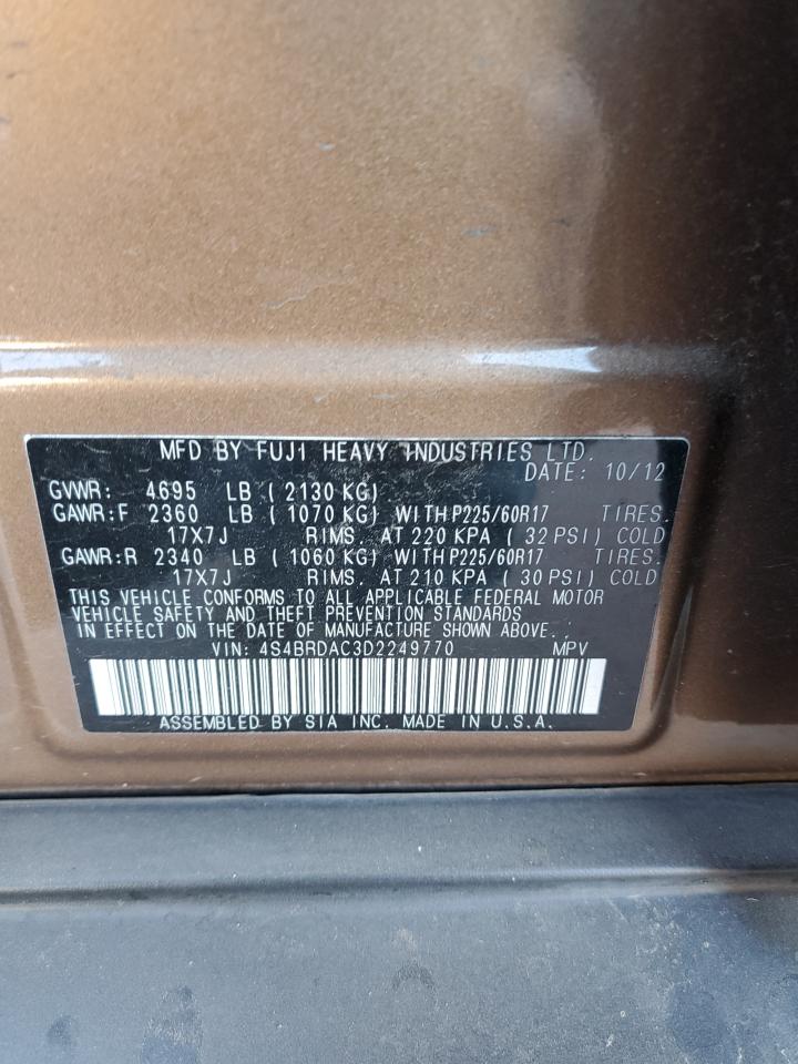 2013 Subaru Outback 3.6R VIN: 4S4BRDAC3D2249770 Lot: 41530485