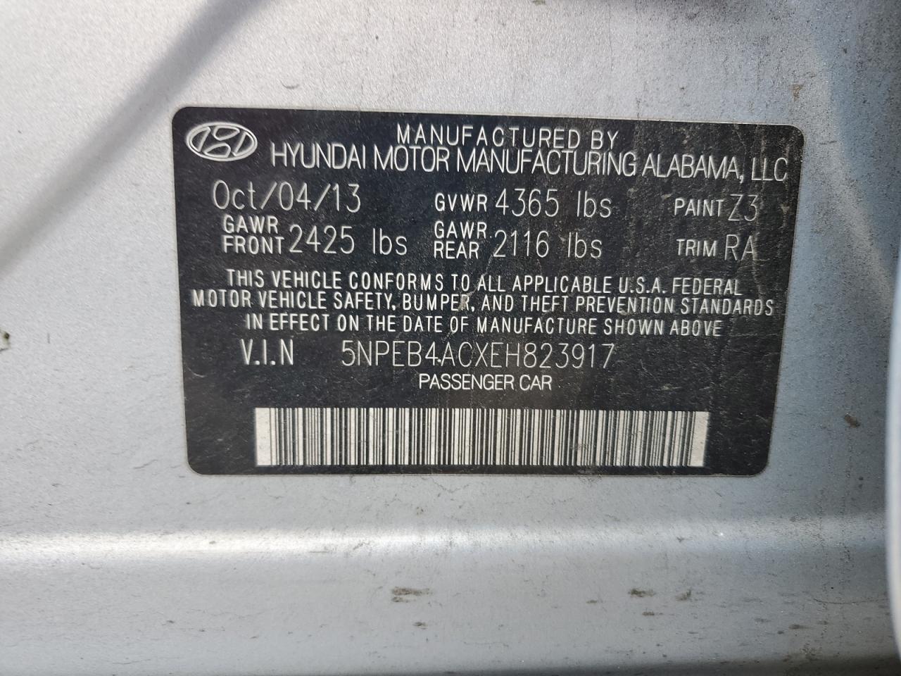 VIN 5NPEB4ACXEH823917 2014 HYUNDAI SONATA no.12