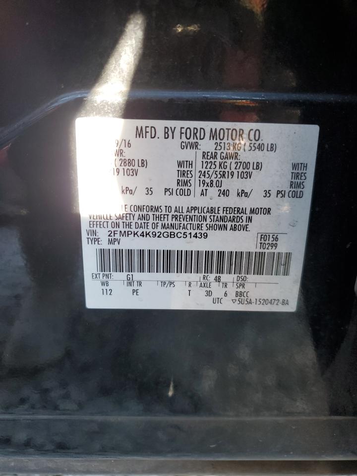 2FMPK4K92GBC51439 FORD EDGE 2016