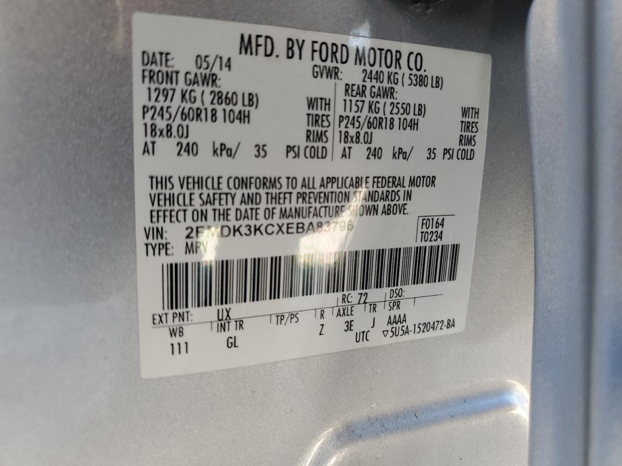 2014 Ford Edge Limited VIN: 2FMDK3KCXEBA83796 Lot: 87603725