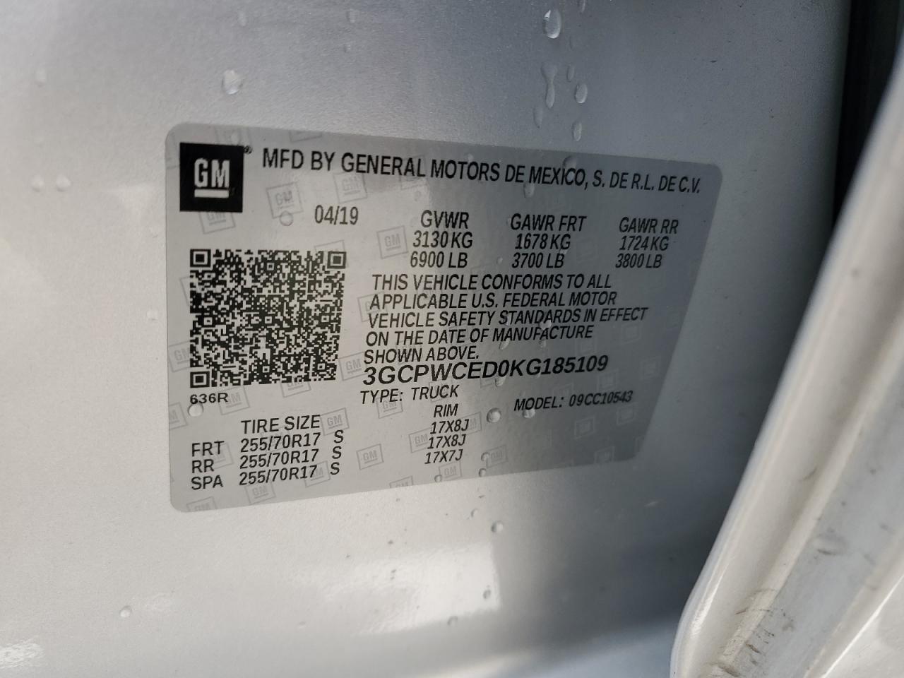3GCPWCED0KG185109 CHEVROLET ALL Models 2019