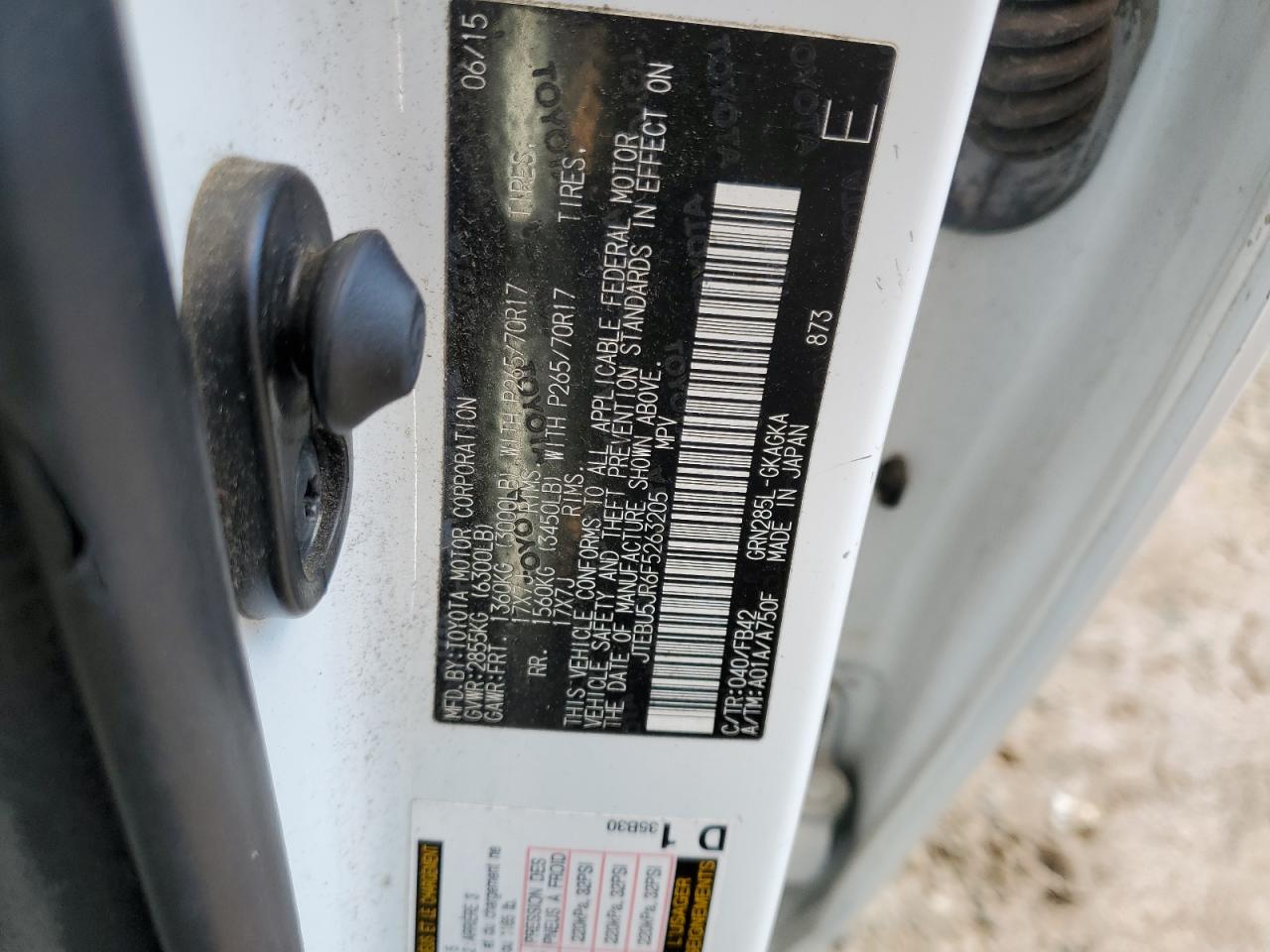 2015 Toyota 4Runner Sr5 VIN: JTEBU5JR6F5263205 Lot: 88419745