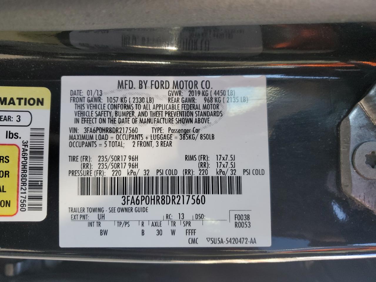 VIN 3FA6P0HR8DR217560 2013 FORD FUSION no.12