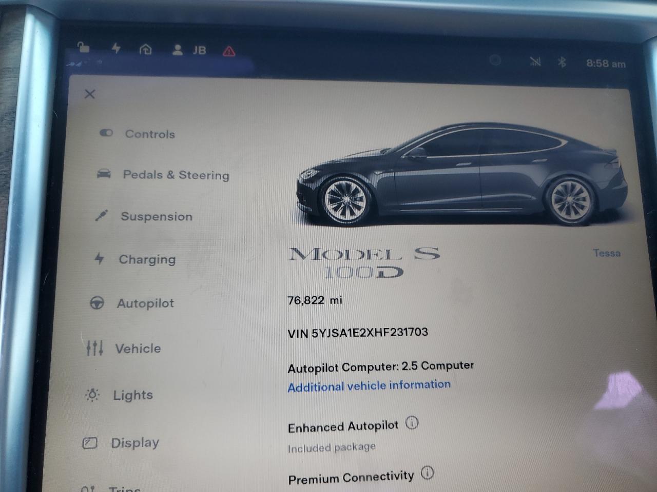 VIN 5YJSA1E2XHF231703 2017 TESLA MODEL S no.9