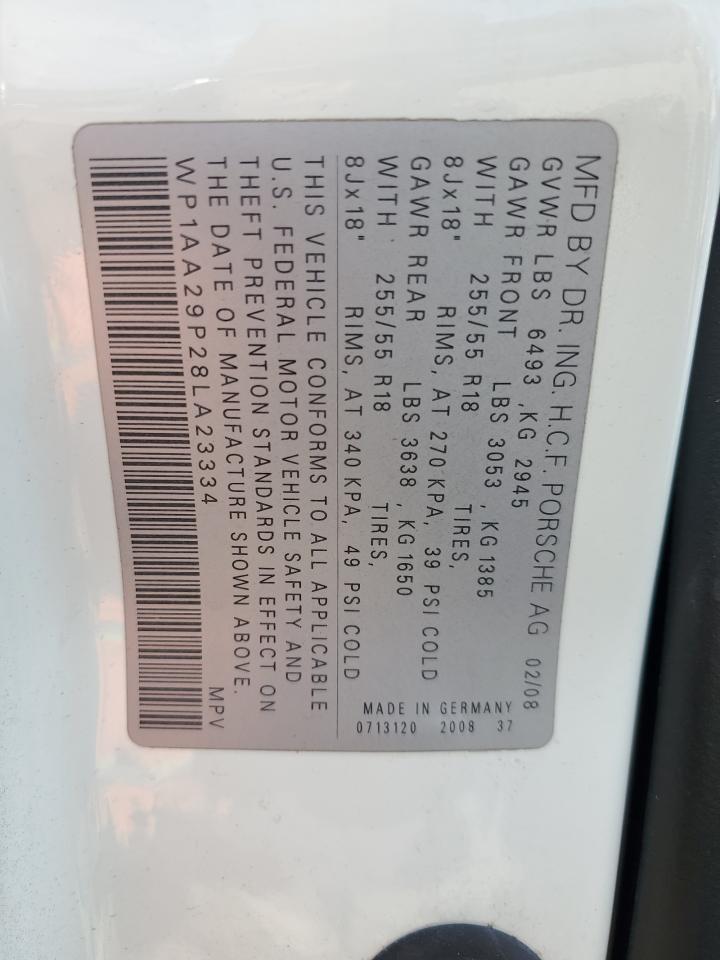 2008 Porsche Cayenne VIN: WP1AA29P28LA23334 Lot: 87728285