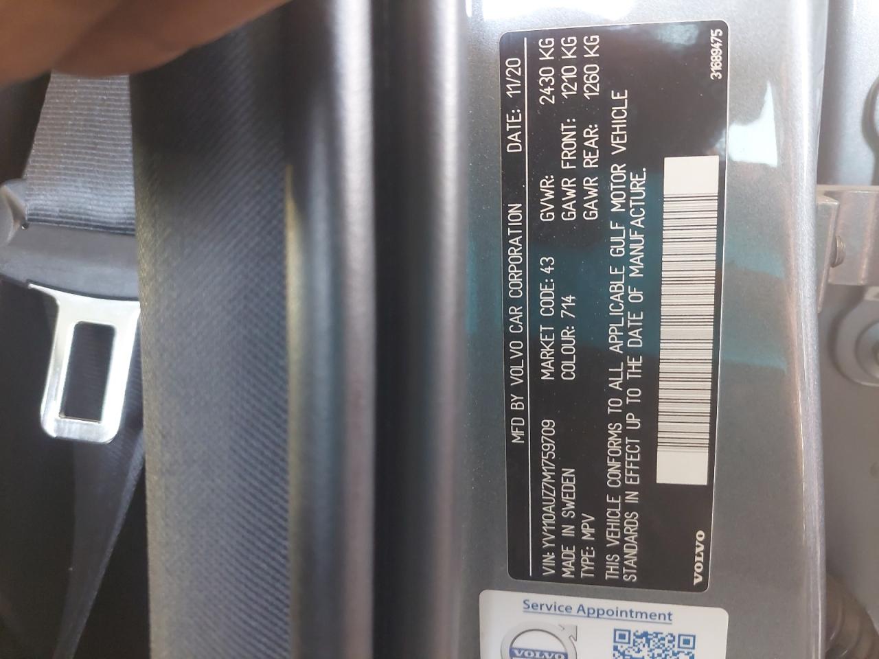 YV110AUZ7M1759709 - 2021 VOLVO XC60 - #43292685