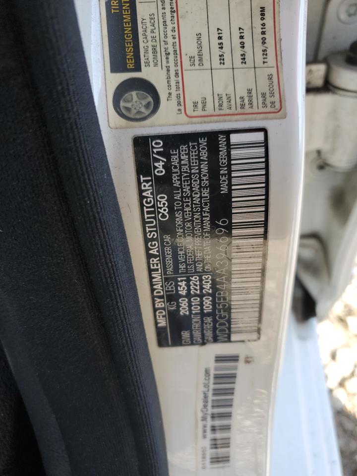 2010 Mercedes-Benz C 300 VIN: WDDGF5EB4AA396696 Lot: 87912445
