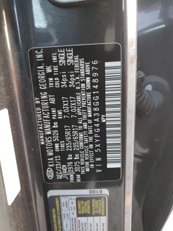 2016 Kia Sorento Lx VIN: 5XYPG4A38GG148976 Lot: 42525005