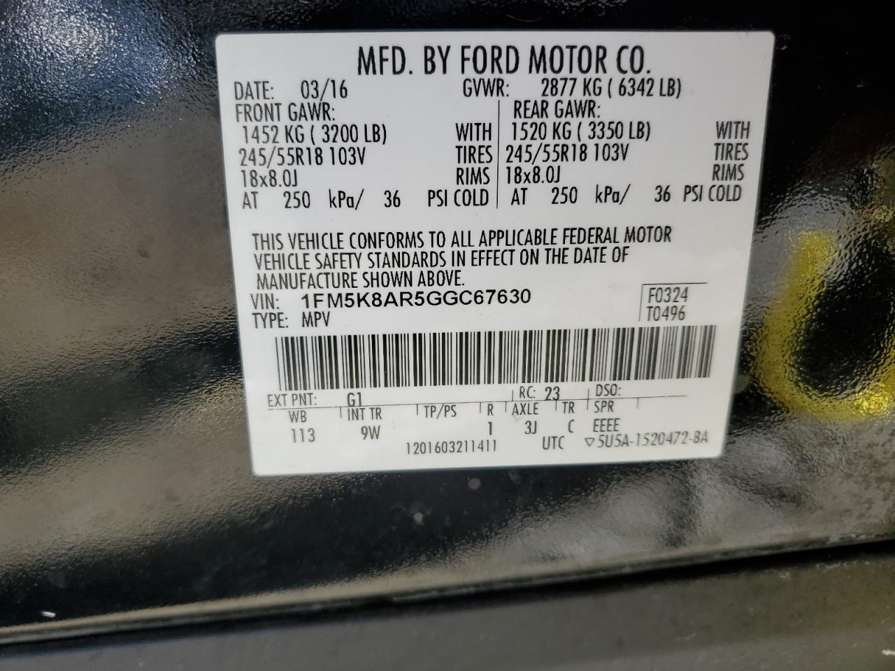 2016 Ford Explorer Police Interceptor VIN: 1FM5K8AR5GGC67630 Lot: 88437945