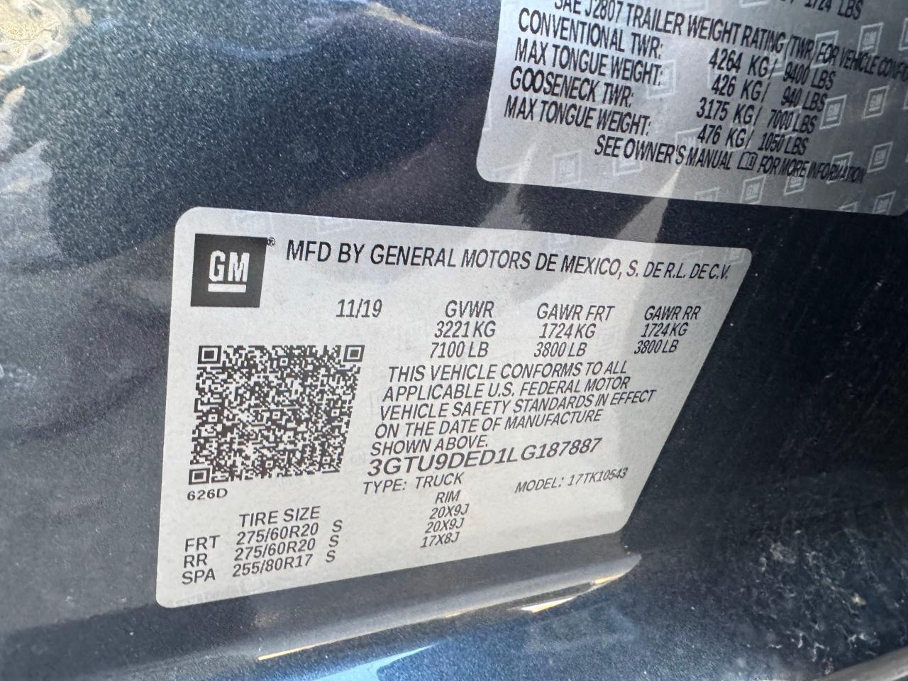 VIN 3GTU9DED1LG187887 2020 GMC SIERRA no.10