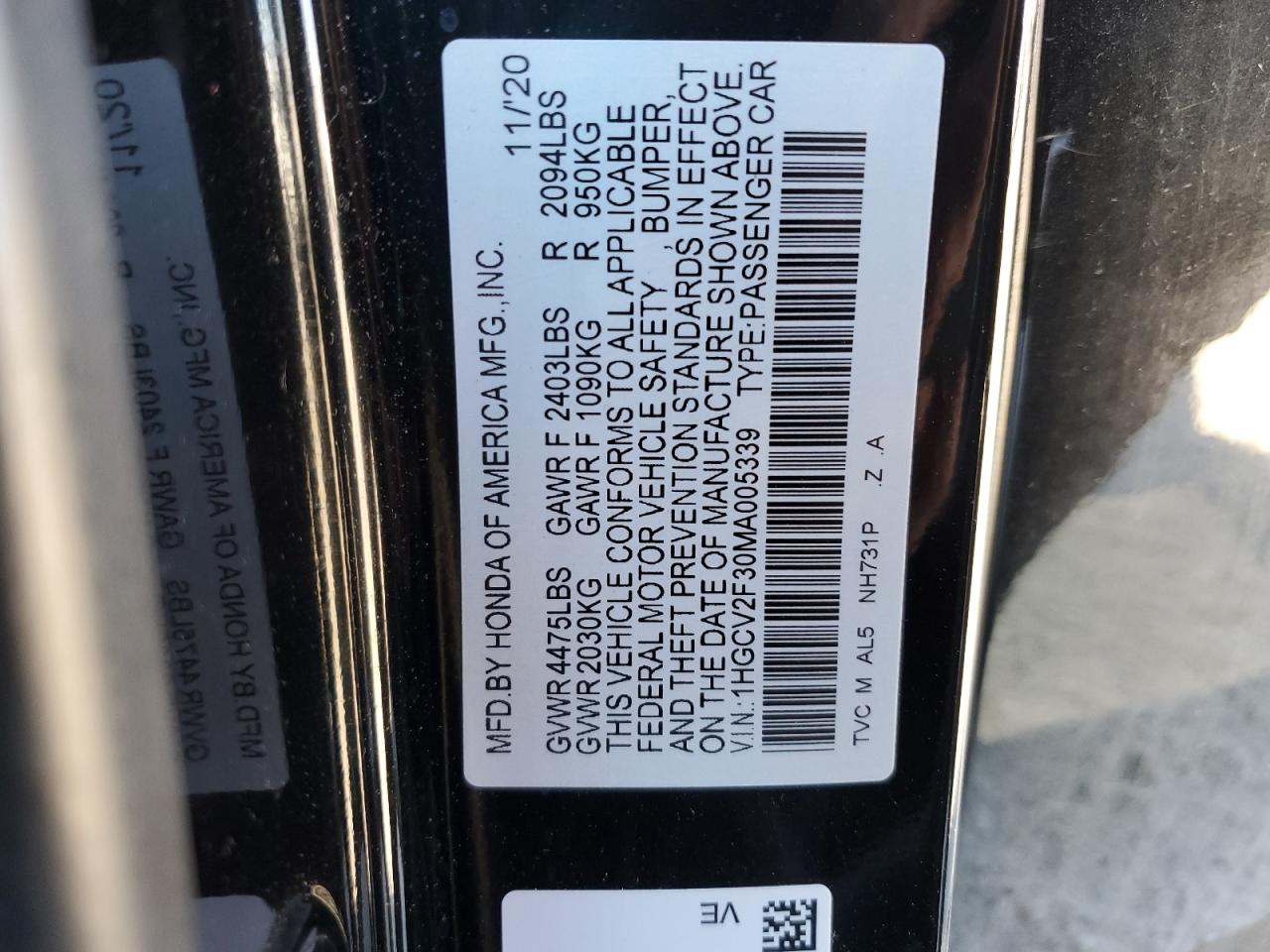 2021 Honda Accord Sport VIN: 1HGCV2F30MA005339 Lot: 42985515