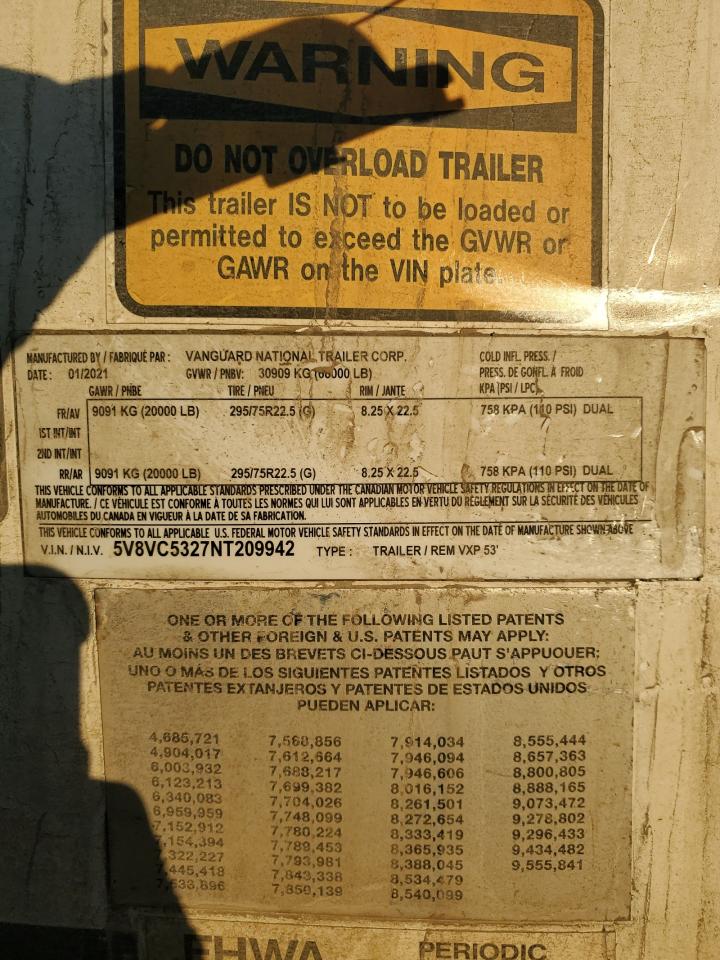 5V8VC5327NT209942 VANGUARD TRAILER 2022