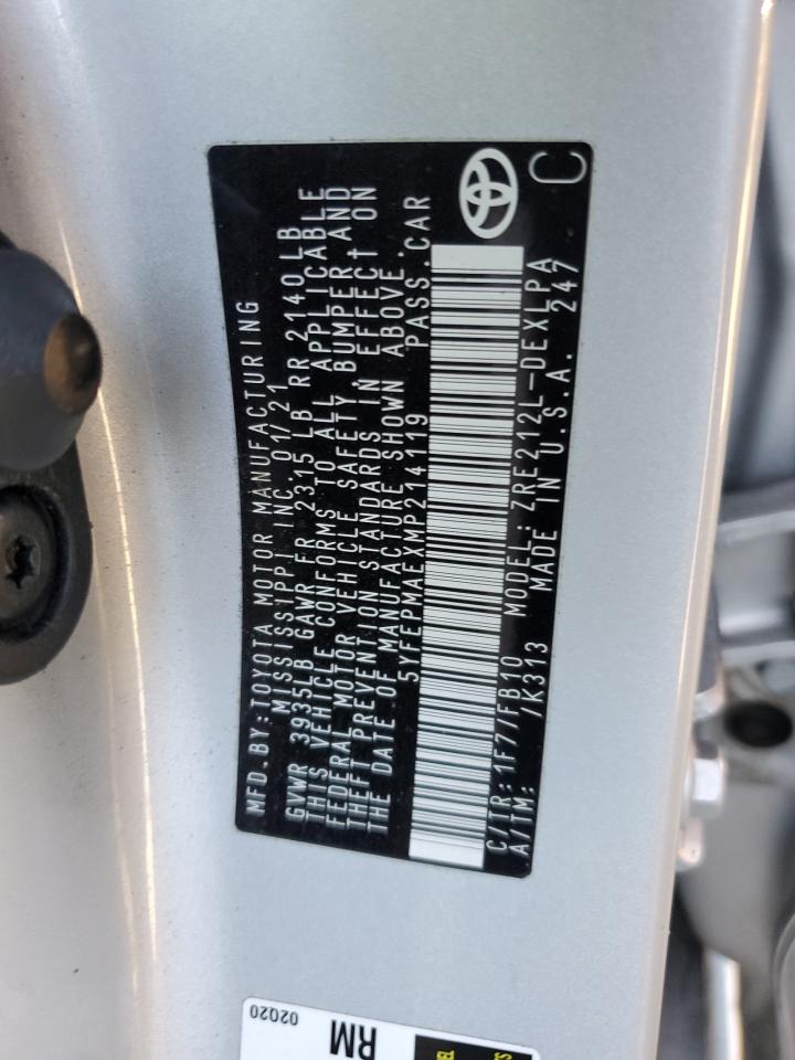 5YFEPMAEXMP214119 TOYOTA COROLLA 2021