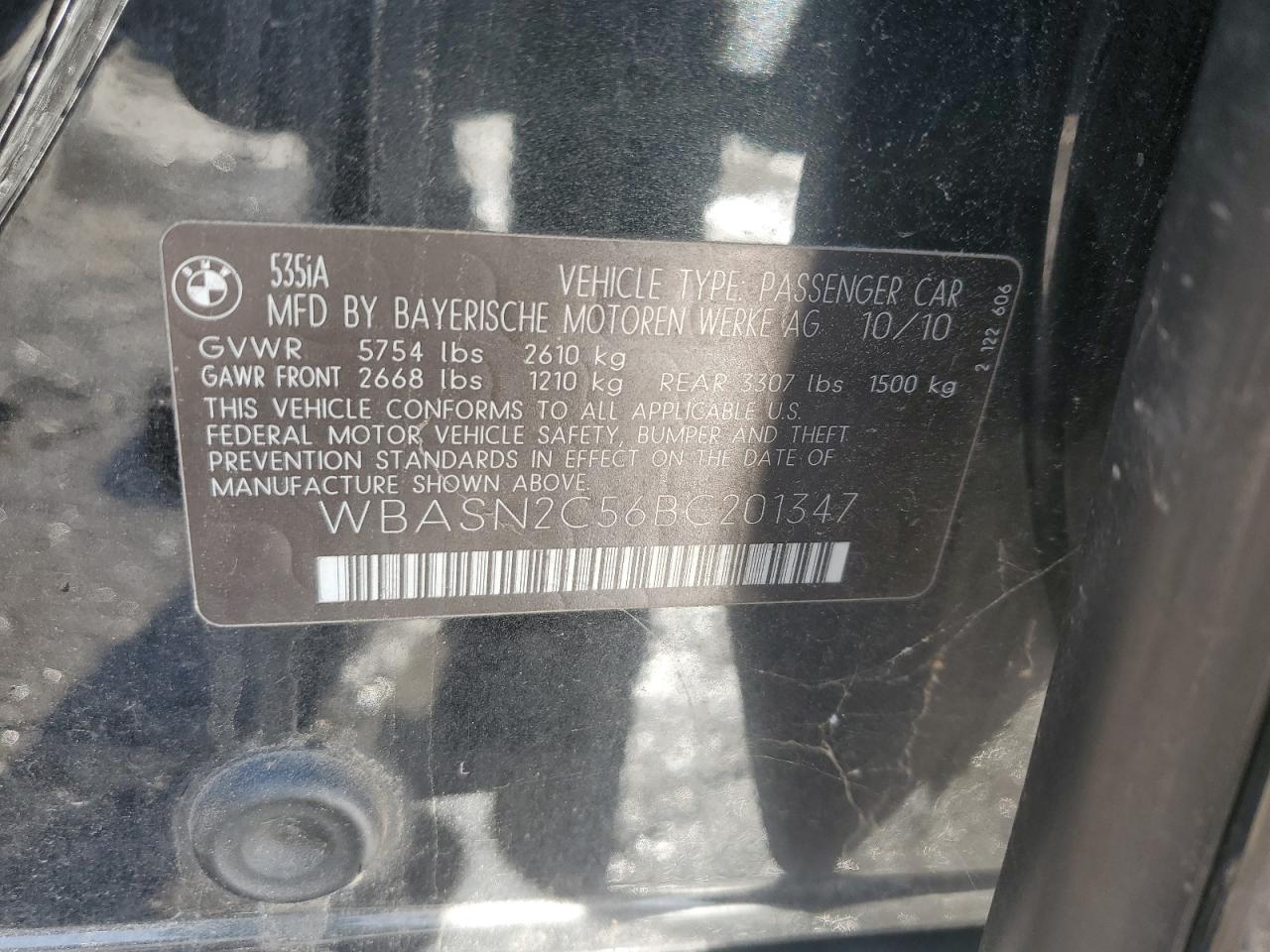 2011 BMW 535 Gt VIN: WBASN2C56BC20134 Lot: 87013514