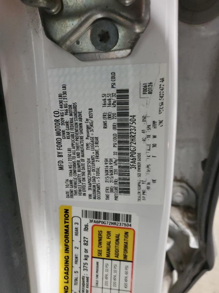 2017 Ford Fusion S VIN: 3FA6P0G72HR237504 Lot: 85414465