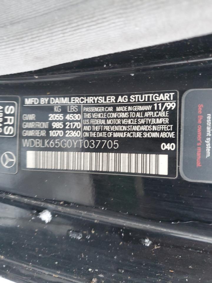 2000 Mercedes-Benz Clk 320 VIN: WDBLK65G0YT037705 Lot: 87237944