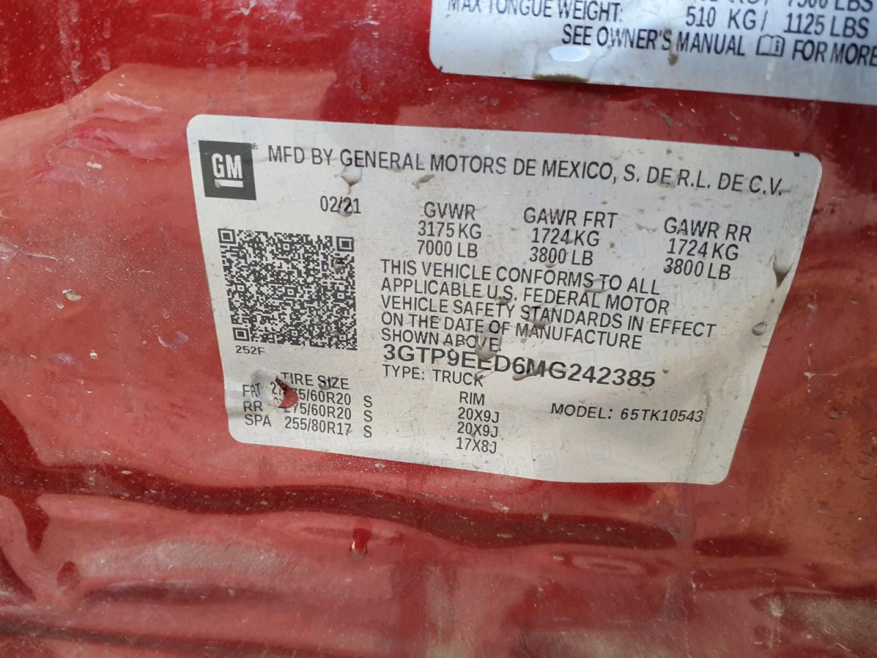 3GTP9EED6MG242385 - 2021 GMC SIERRA - #89031175
