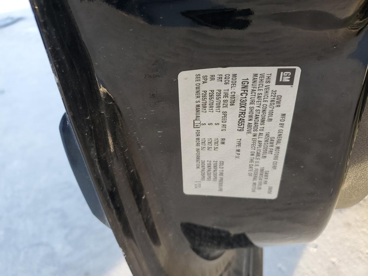 2007 Chevrolet Tahoe C1500 VIN: 1GNFC130X7R245579 Lot: 96480855