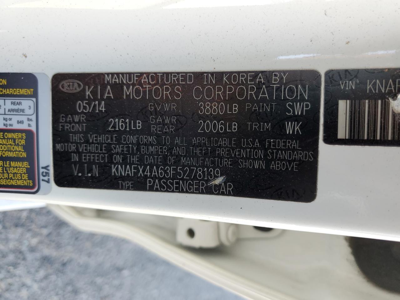 VIN KNAFX4A63F5278139 2015 KIA FORTE no.13