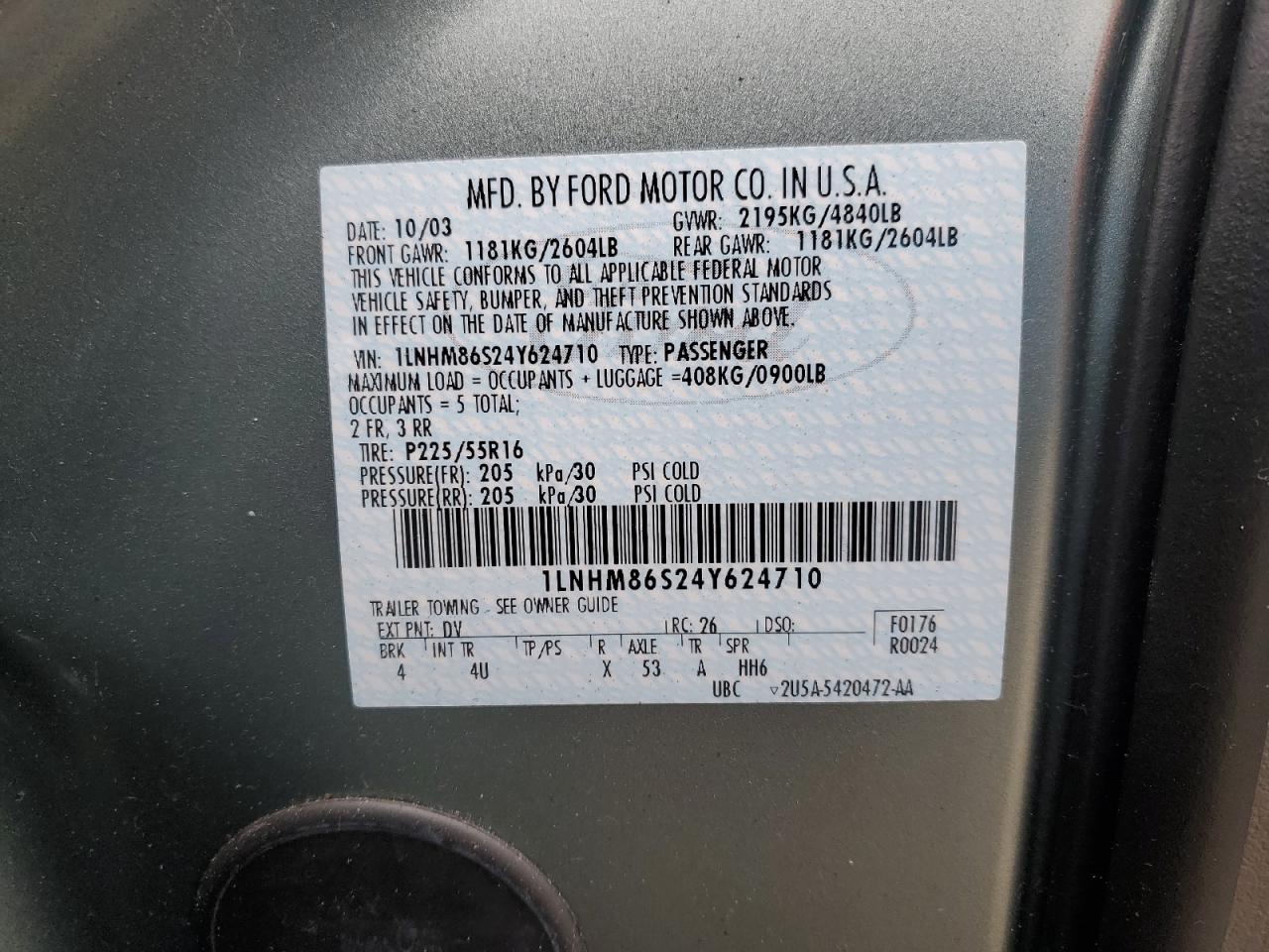 2004 Lincoln Ls VIN: 1LNHM86S24Y624710 Lot: 88334835