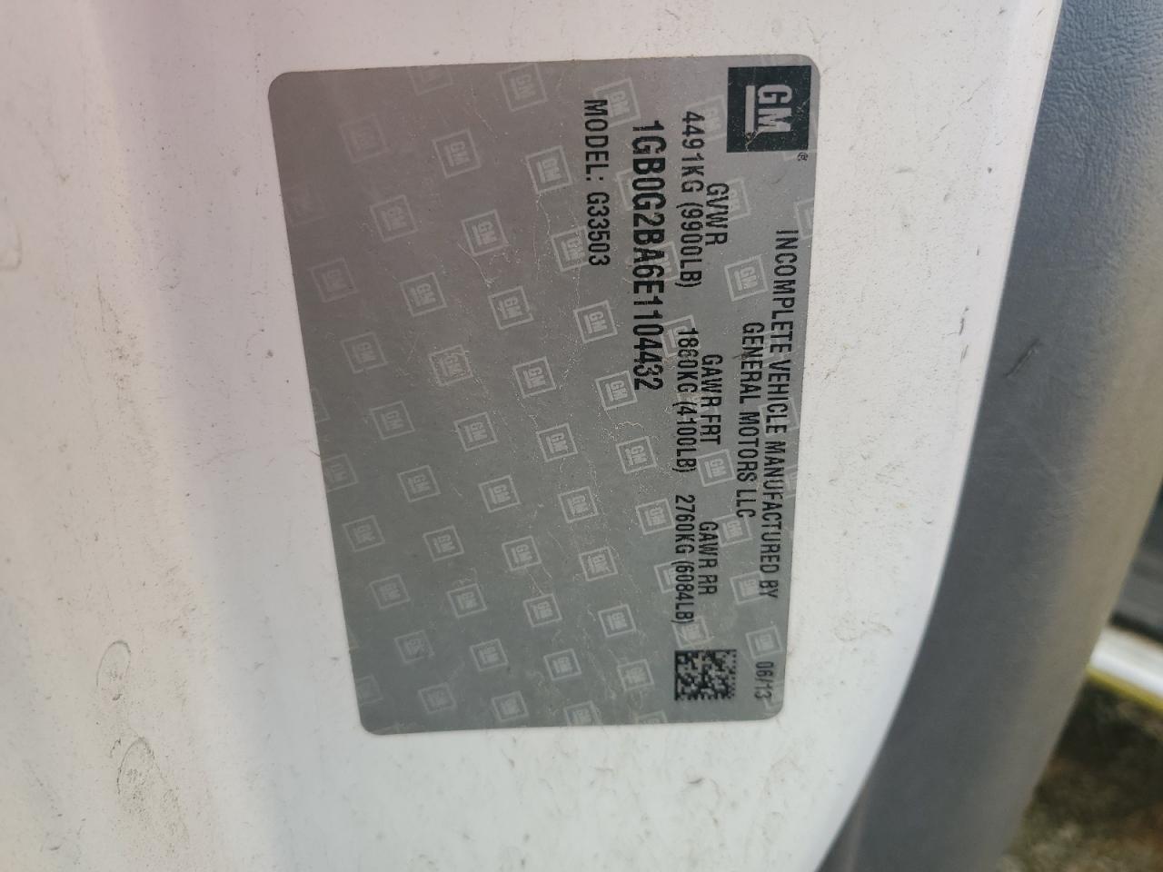 2014 Chevrolet Express G3500 VIN: 1GB0G2BA6E1104432 Lot: 42753885