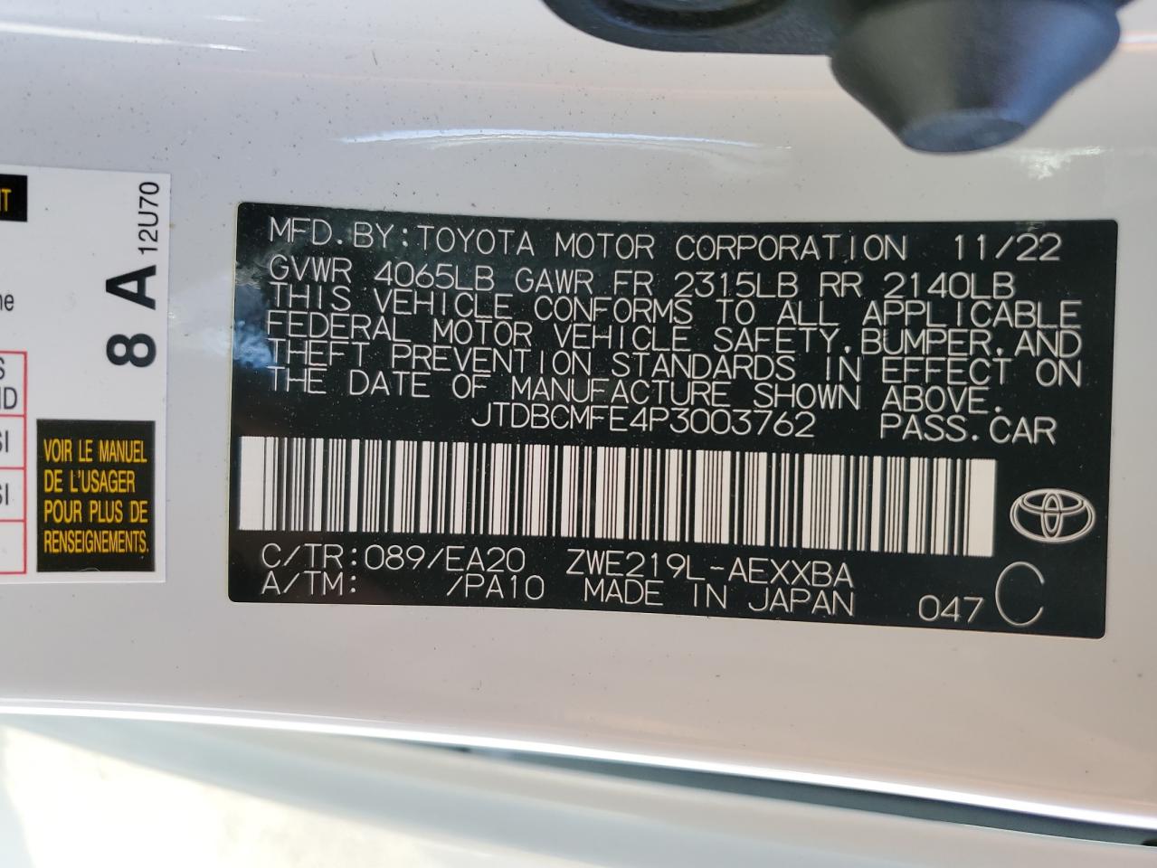 2023 Toyota Corolla Le VIN: JTDBCMFE4P3003762 Lot: 41433725