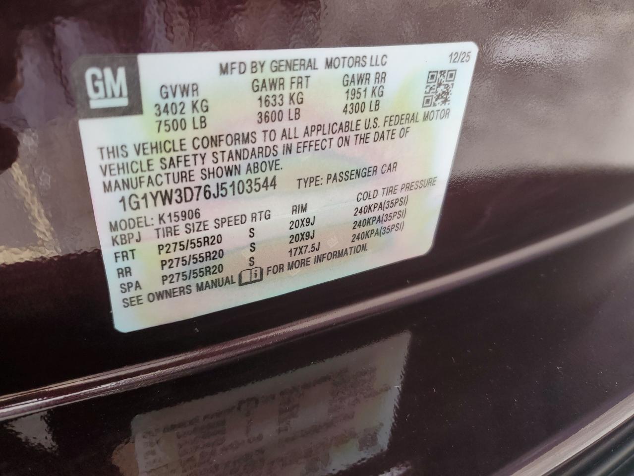 2018 Chevrolet Corvette Grand Sport 1Lt VIN: 1G1YW3D76J5103544 Lot: 88104345