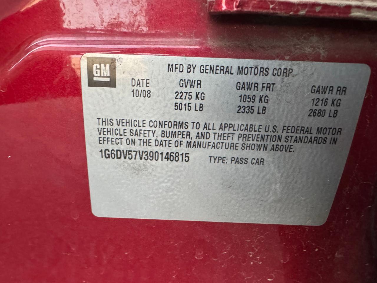 2009 Cadillac Cts Hi Feature V6 VIN: 1G6DV57V390146815 Lot: 42650005