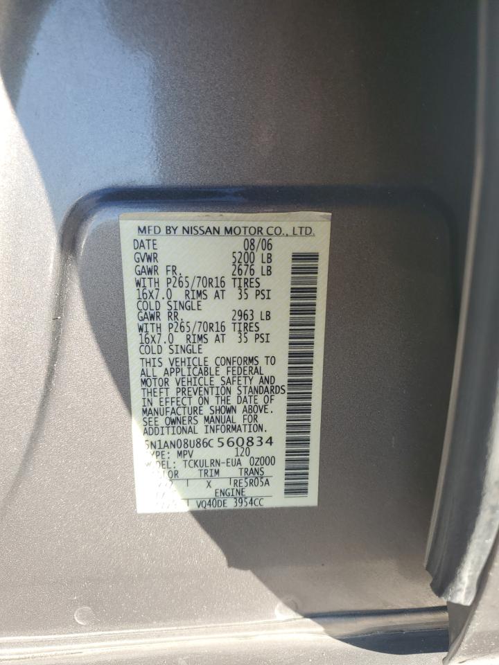 2006 Nissan Xterra Off Road VIN: 5N1AN08U86C560834 Lot: 86288605