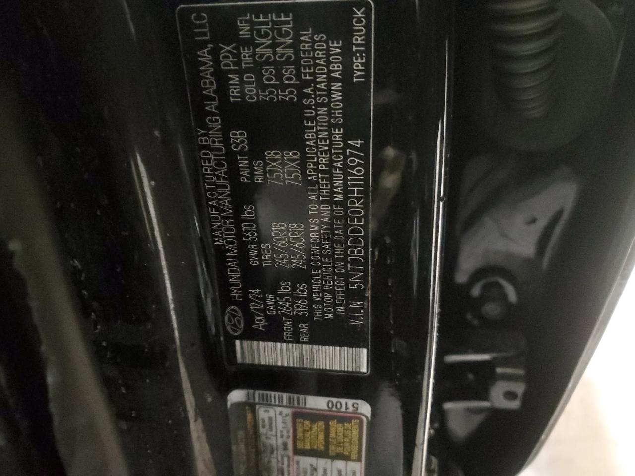 2024 Hyundai Santa Cruz Sel VIN: 5NTJBDDE0RH116974 Lot: 86794324