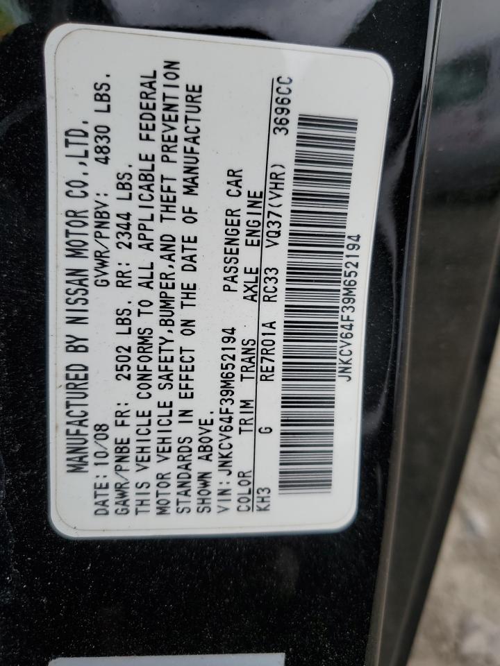 2009 Infiniti G37 VIN: JNKCV64F39M652194 Lot: 41457765