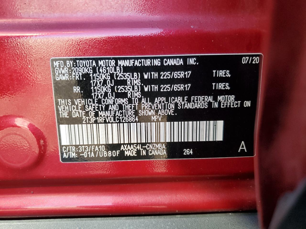 2T3P1RFV0LC126864 TOYOTA RAV4 2020