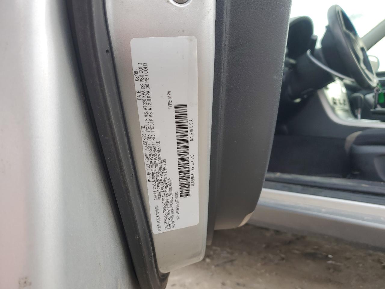 2007 Subaru Outback Outback 2.5I VIN: 4S4BP61C677310845 Lot: 85605254