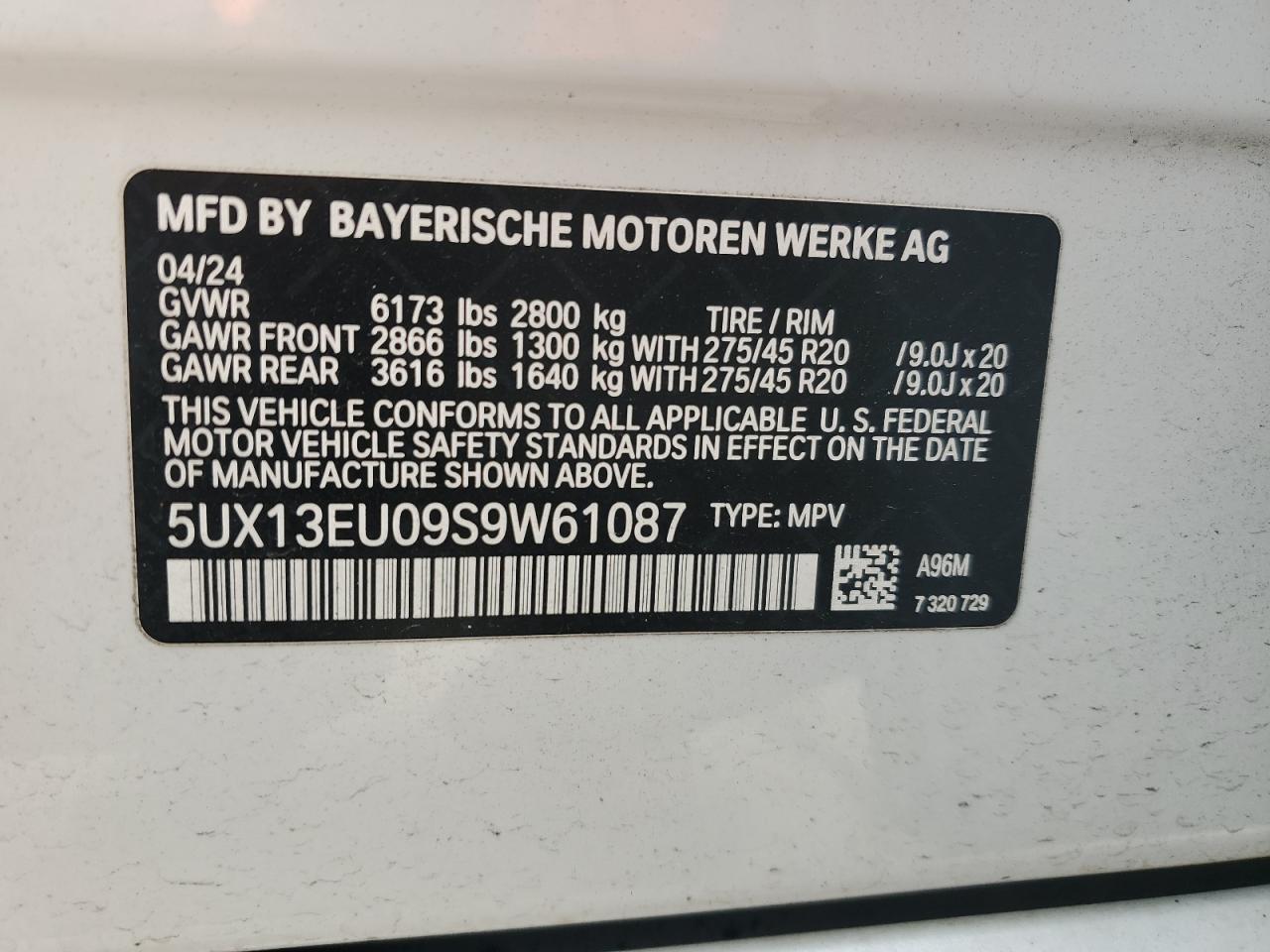 VIN 5UX13EU09S9W61087 2025 BMW X5 no.14