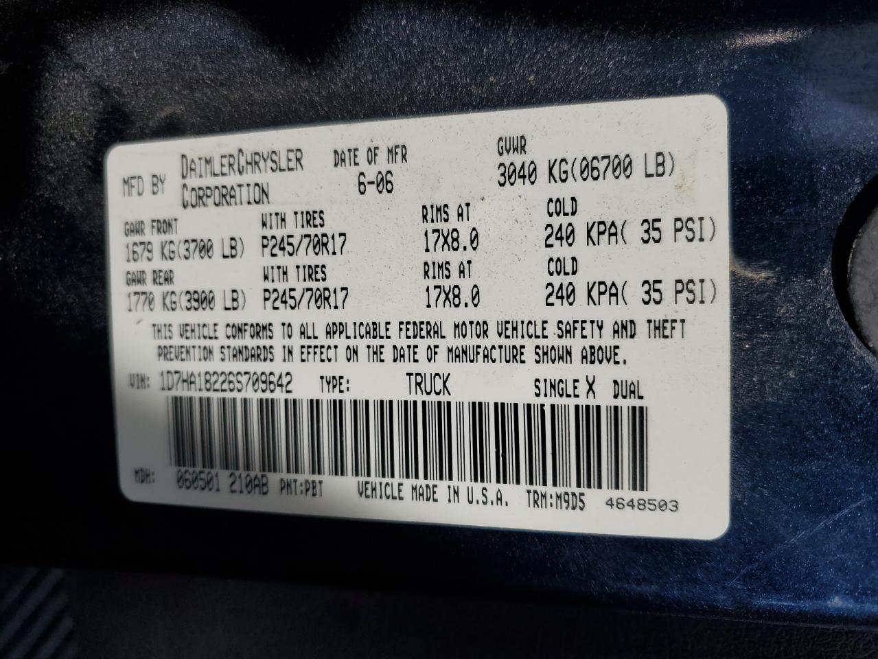 2006 Dodge Ram 1500 St VIN: 1D7HA18226S709642 Lot: 87704025