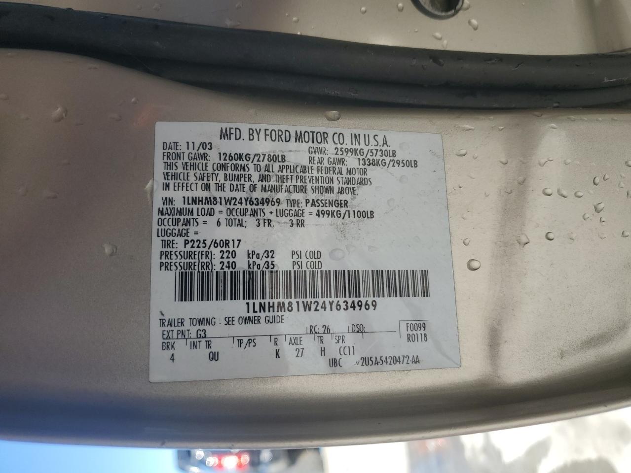 2004 Lincoln Town Car Executive VIN: 1LNHM81W24Y634969 Lot: 88476655