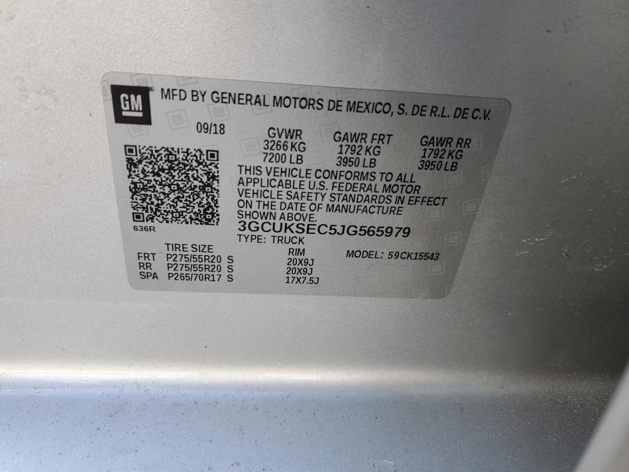 3GCUKSEC5JG565979 CHEVROLET ALL Models 2018