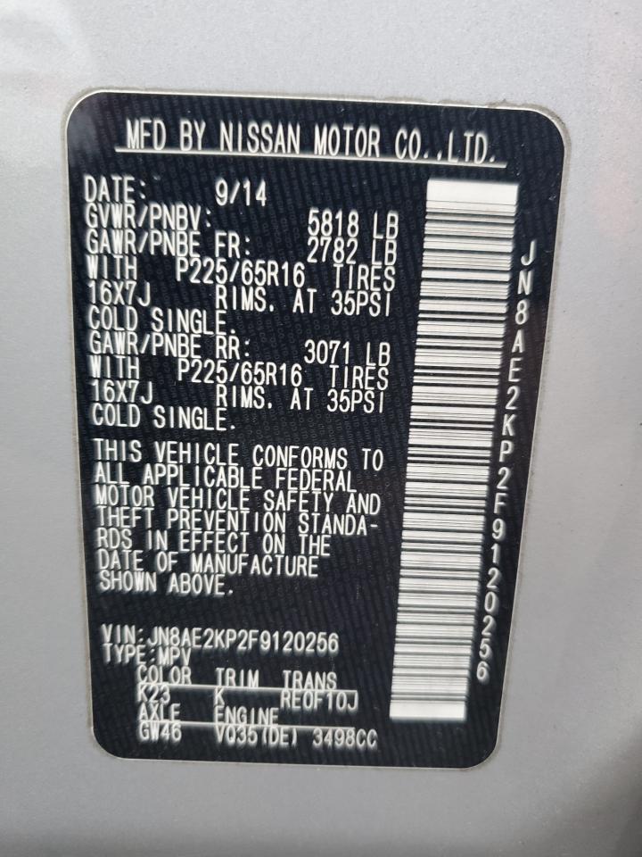 VIN JN8AE2KP2F9120256 2015 NISSAN QUEST no.13