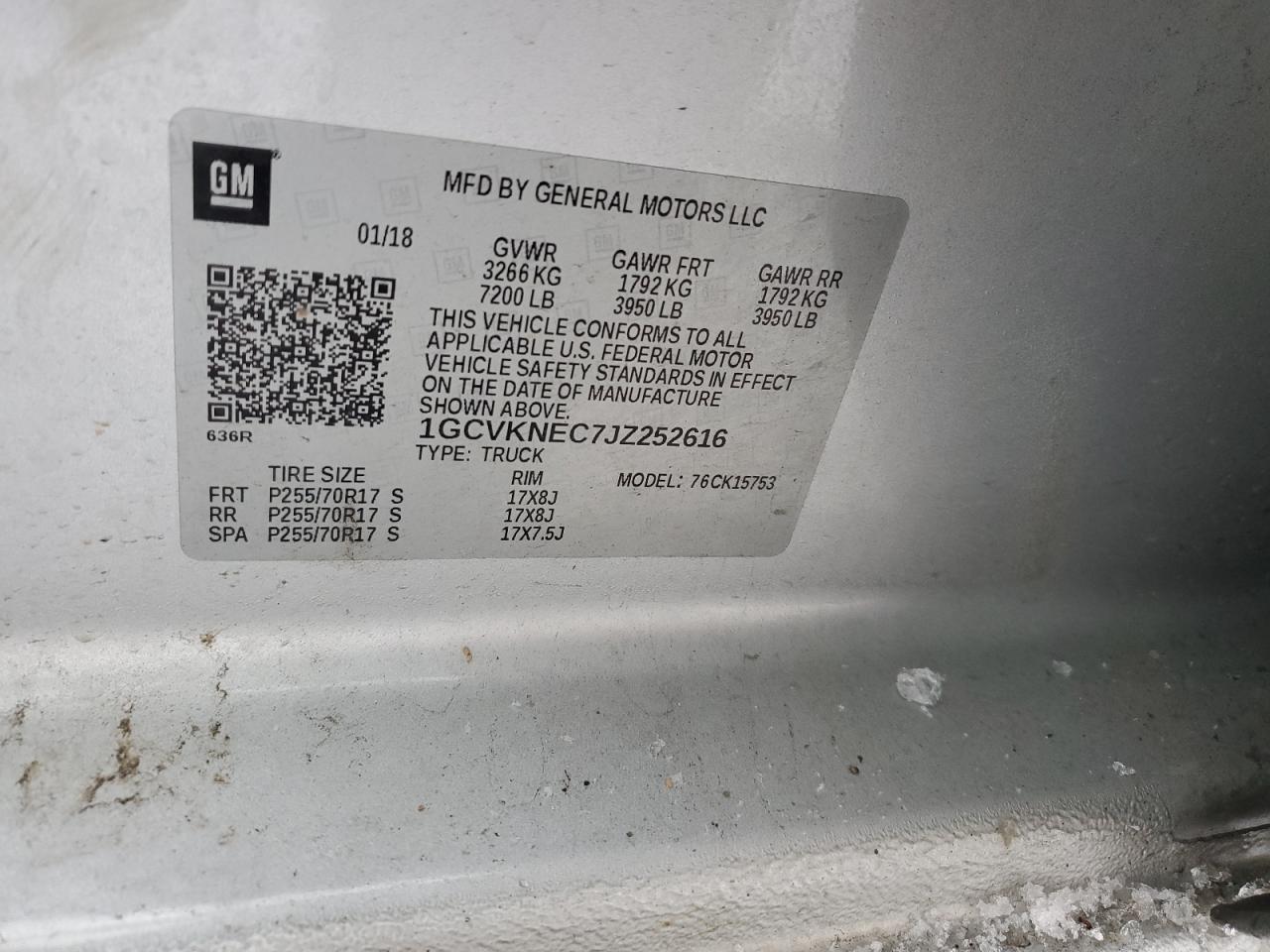 2018 Chevrolet Silverado K1500 VIN: 1GCVKNEC7JZ252616 Lot: 87322004