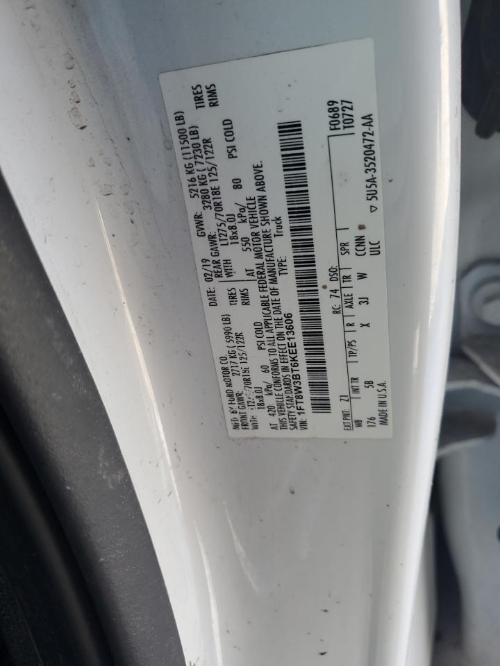2019 Ford F350 Super Duty VIN: 1FT8W3BT6KEE13606 Lot: 89310245