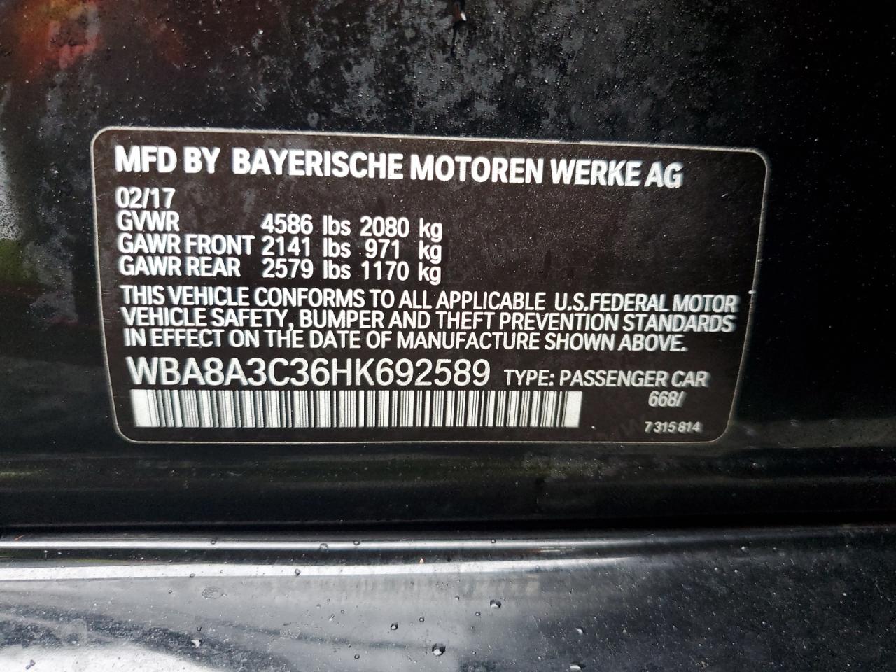 VIN WBA8A3C36HK692589 2017 BMW 3 SERIES no.12