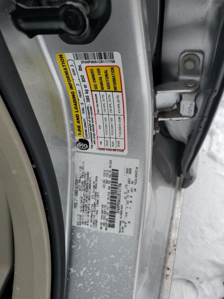 2012 Ford Fusion Se VIN: 3FAHP0HA1CR117706 Lot: 86154255