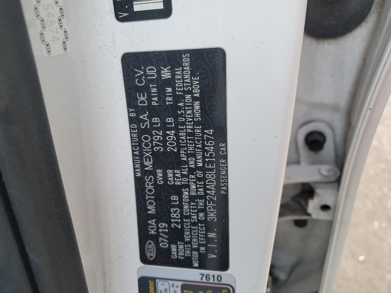 2020 Kia Forte Fe VIN: 3KPF24AD8LE154674 Lot: 87677385