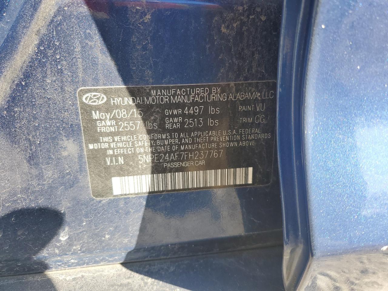 VIN 5NPE24AF7FH237767 2015 HYUNDAI SONATA no.12