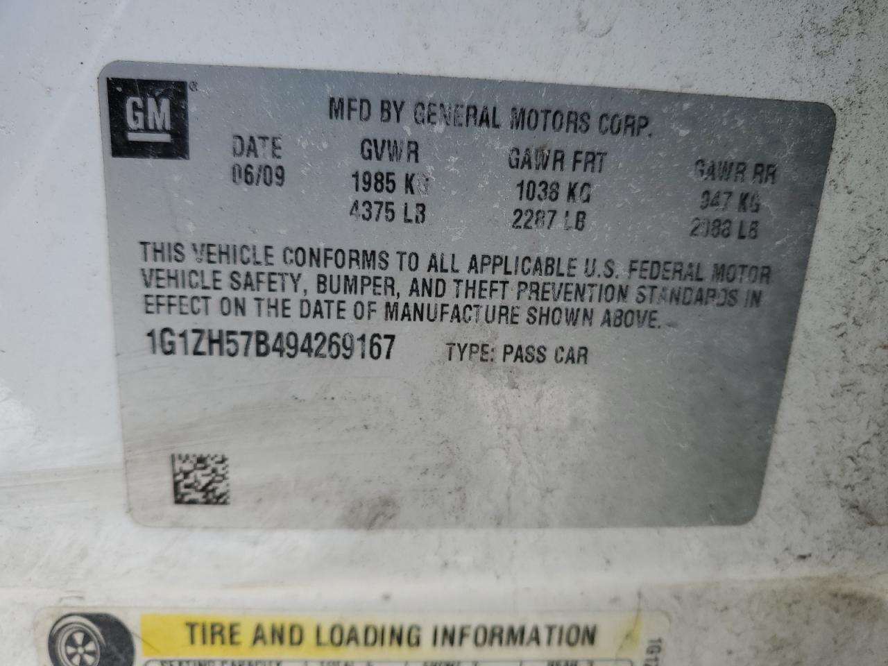 2009 Chevrolet Malibu 1Lt VIN: 1G1ZH57B494269167 Lot: 87957145